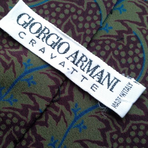 Giorgio Armani mens tie 3.5inx55in Blue tan leaf - Picture 5 of 8